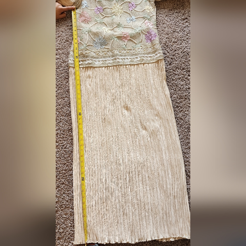 Mary Mcfadden Elegant Floral Embroidered Sequined Dress Sz 8 - Picture 9 of 16